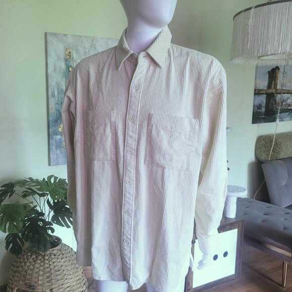 NEW Club Monaco Long Sleeve Wide Wale Corduroy Shirt, Cream, Sz XLarge - Picture 10 of 10